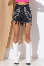 Load image into Gallery viewer, Gem Rhinestone Fringe Denim Shorts
