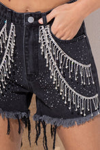 Load image into Gallery viewer, Gem Rhinestone Fringe Denim Shorts
