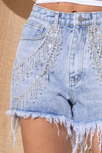 Load image into Gallery viewer, Gem Rhinestone Fringe Denim Shorts
