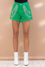 Load image into Gallery viewer, Gem Rhinestone Fringe Denim Shorts
