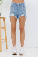 Load image into Gallery viewer, Frayed Rhinestone Denim Shorts
