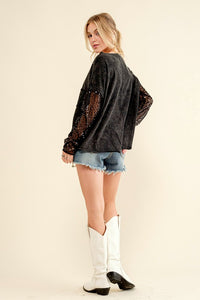 Star Printed Shoulder Sequin Top