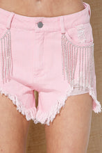 Load image into Gallery viewer, Frayed Rhinestone Denim Shorts
