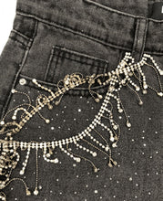 Load image into Gallery viewer, Gem Rhinestone Fringe Denim Shorts
