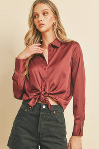 Wine Satin Blouse