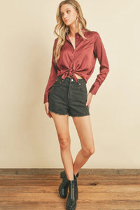 Wine Satin Blouse