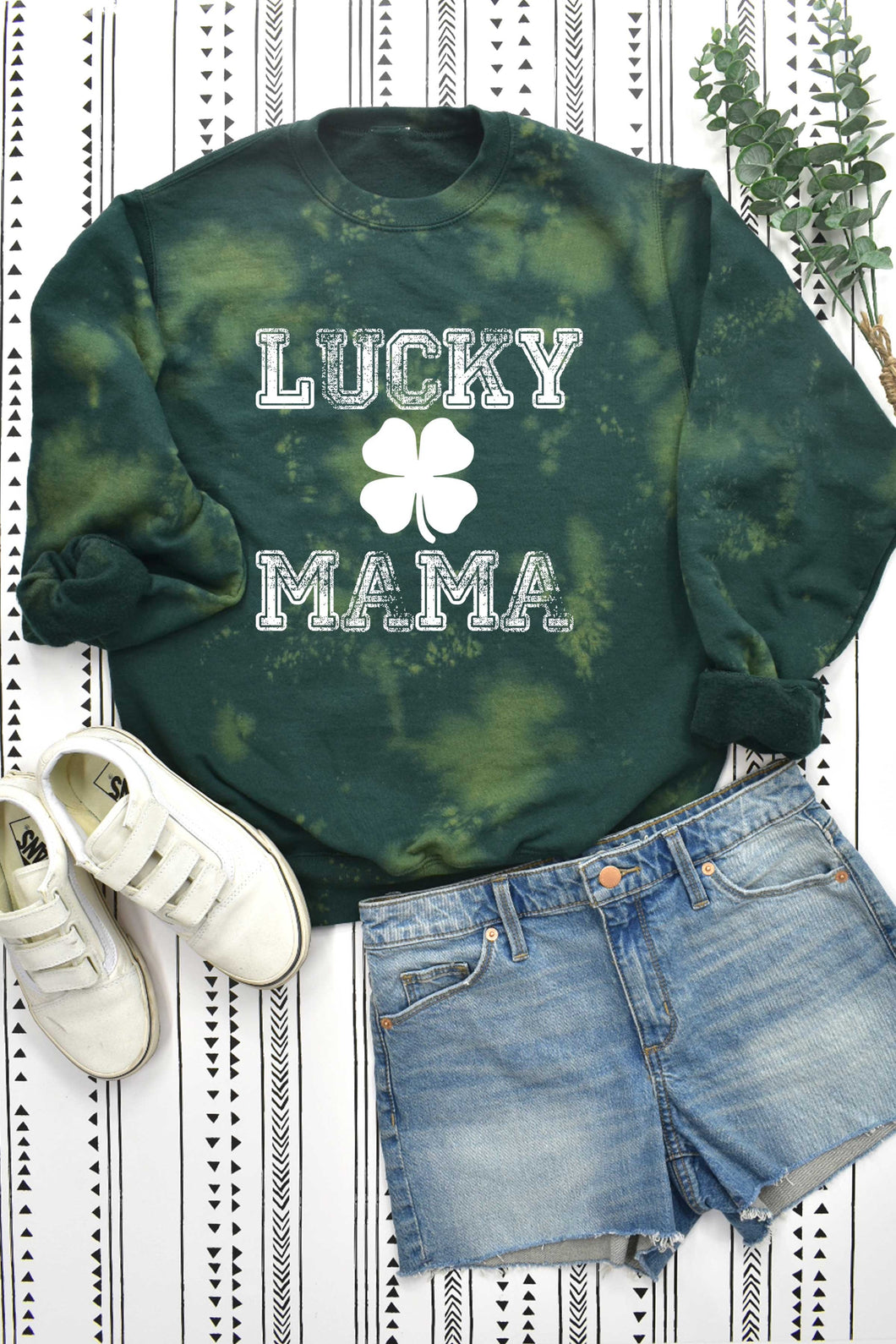 Green Tie Dye Lucky Mama Crewneck